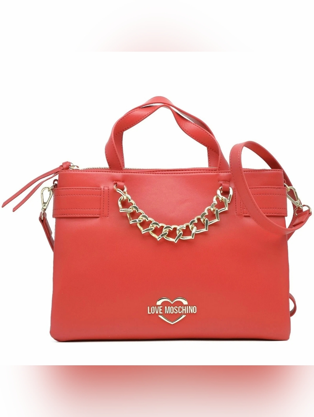 Love Moschino Red Satchel with Gold Heart-Chain